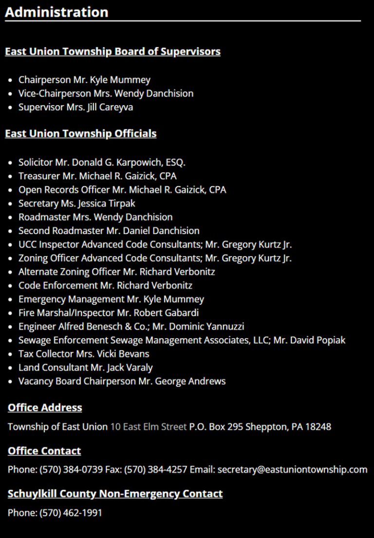 SEPARATION,REPAYMENT,PROTECT,PROTECT AND OVERSERVE,MAHANOY,DOUBLE EMPLOYMENT,MAHANOY CITY,THOMAS RENTSHLER,AGREEMENT,REPAY,PAYBACK,SILENCE,OVERLAP,PATTERN,EAST UNION TOWNSHIP EAST UNION TOWNSHIP BOARD MEMBERS & CONTACT